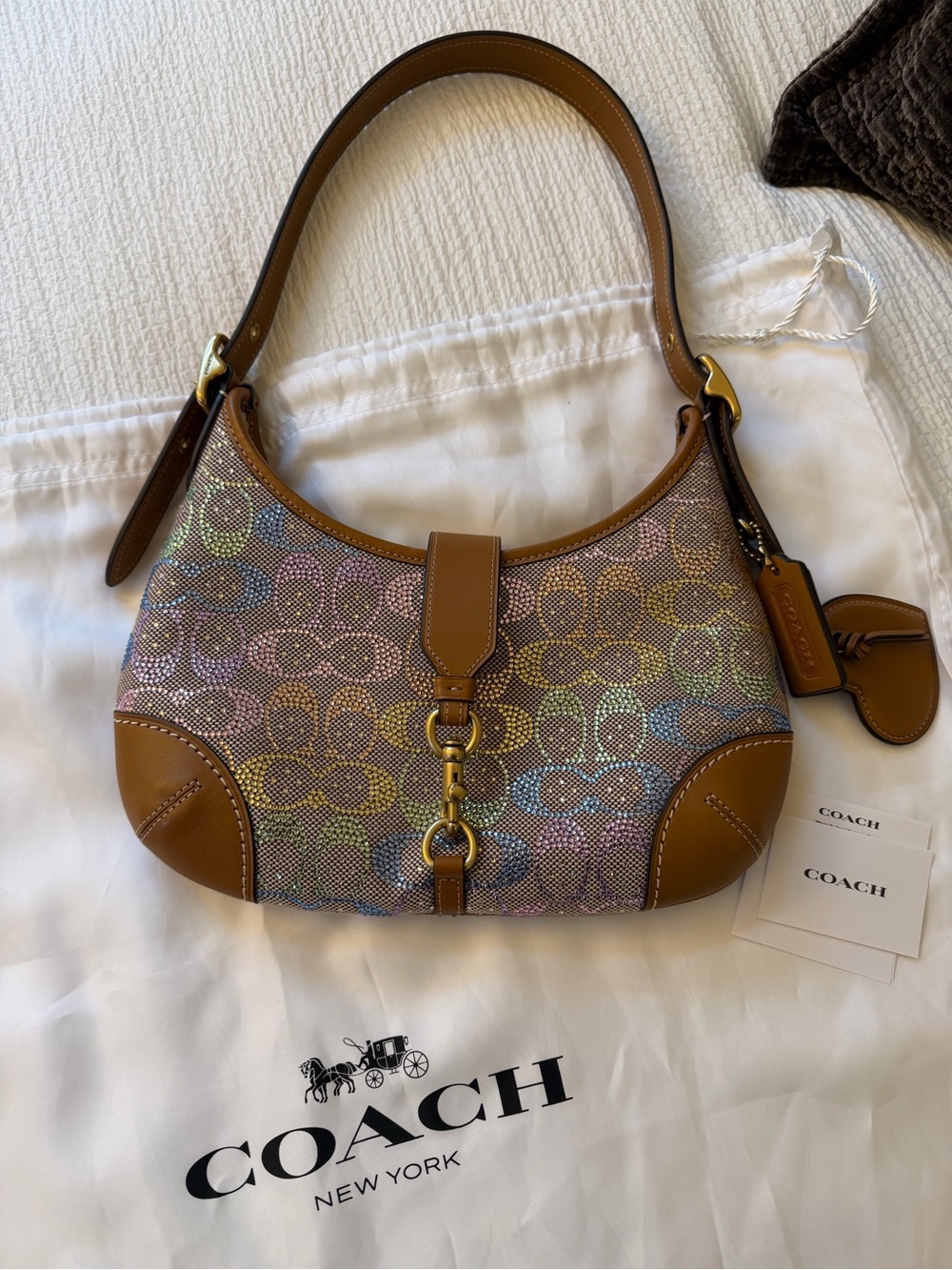 COACH Hamptons Hobo Bag In Crystal Signature Jacquard
